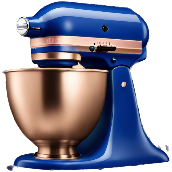 Realistic royal blue kitchenaid mixer decorated with rose gold leopard print pattern. emoji