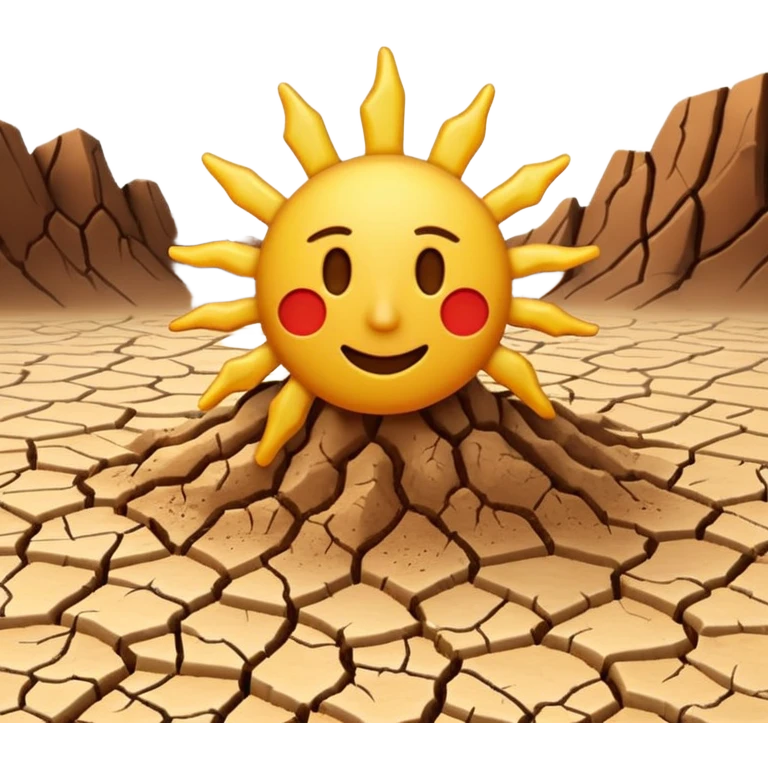 3D render of Drought Crack, miniature weather phenomenon, volumetric particle effects, parched brown earth ground texture, elemental energy, emoji style, isolated on white background --v 6.0. emoji
