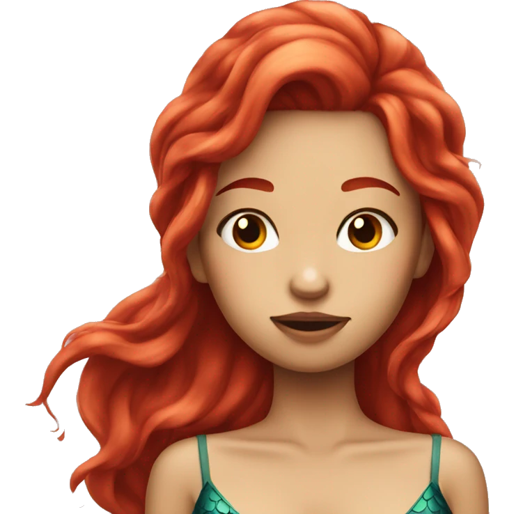 Beautiful girl looks like mermaid with red hair she is unhappy face emoji