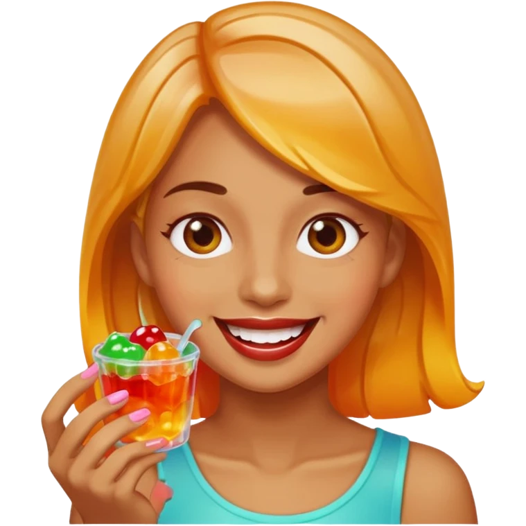 Woman eating yelly emoji