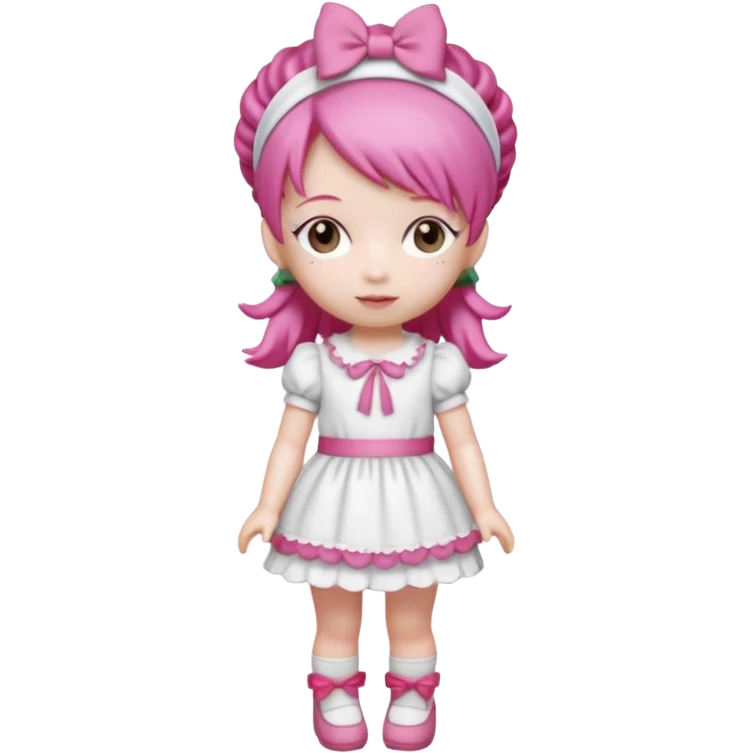 Isolated detaile illustration incredibly raspberry torte doll figurine full body with pink hair and a raspberry hairband emoji