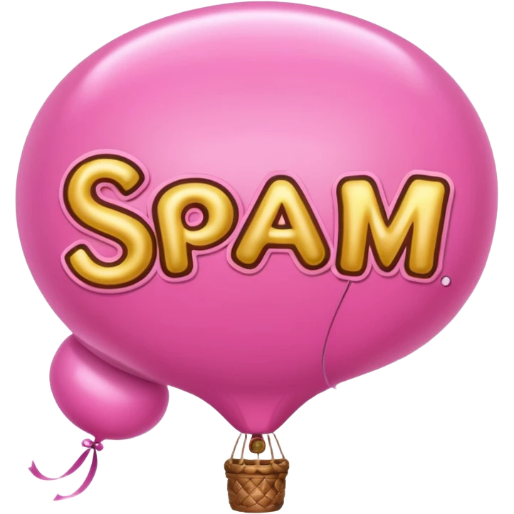 the word 'SPAM' in ornate pink gothic calligraphy, balloon style emoji