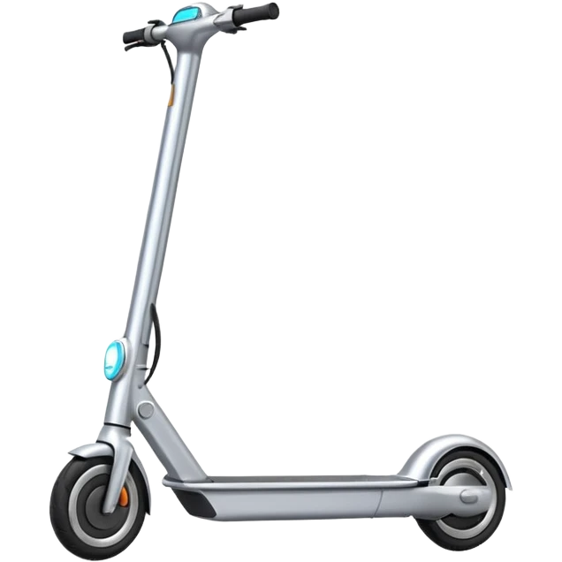 A futuristic electric scooter emoji made of silver chrome, sleek minimal frame, smooth metallic surface, subtle reflections, modern urban design, iOS emoji style, centered, clean white background emoji
