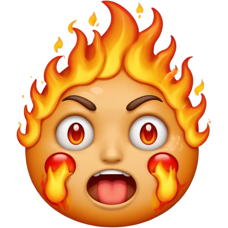 i want emoji face not with burning hair but with burning eyes and also the emoji should look like it is vomiting emoji