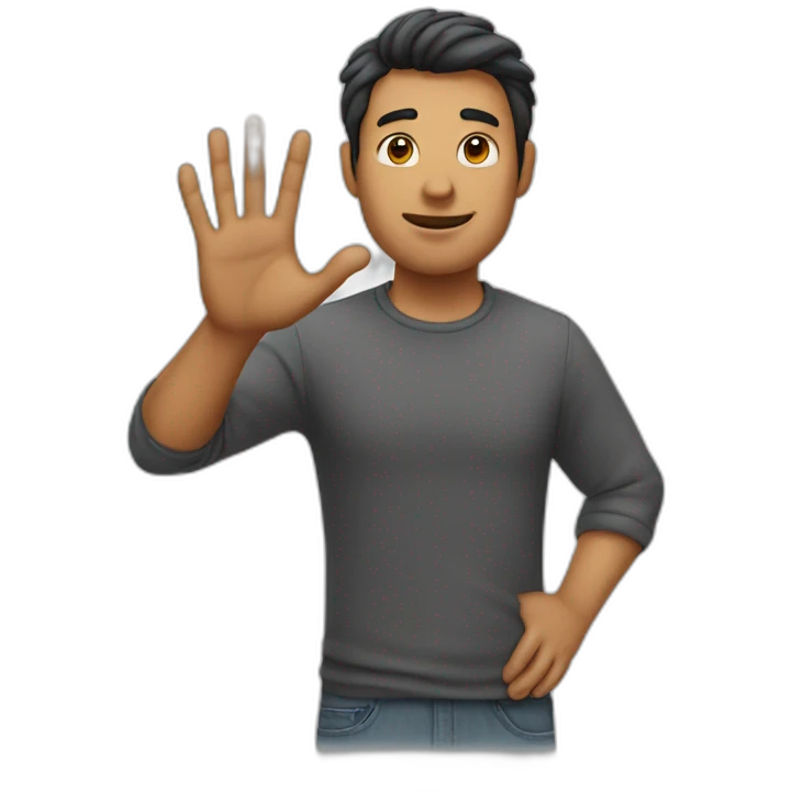 A man showing his five finger emoji