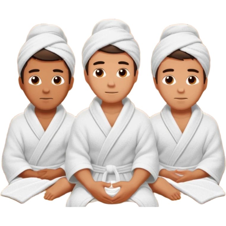 three young men turned in towels sit in the hot sauna emoji