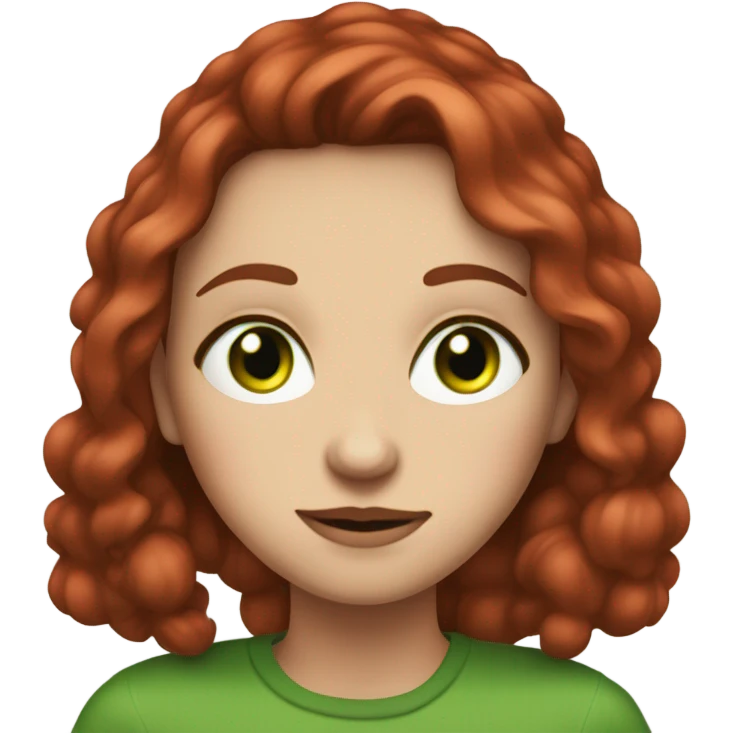 dark red haired girl with two moles on her left cheek and green eyes emoji