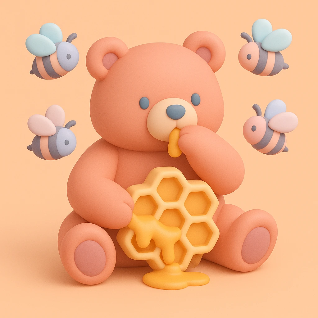 bear eating honeycomb with bees flying around emoji