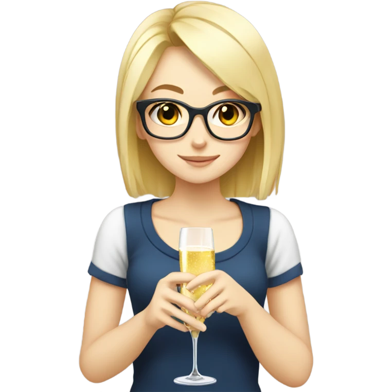 Anime Blond girl wearing glasses drinking champagne  emoji