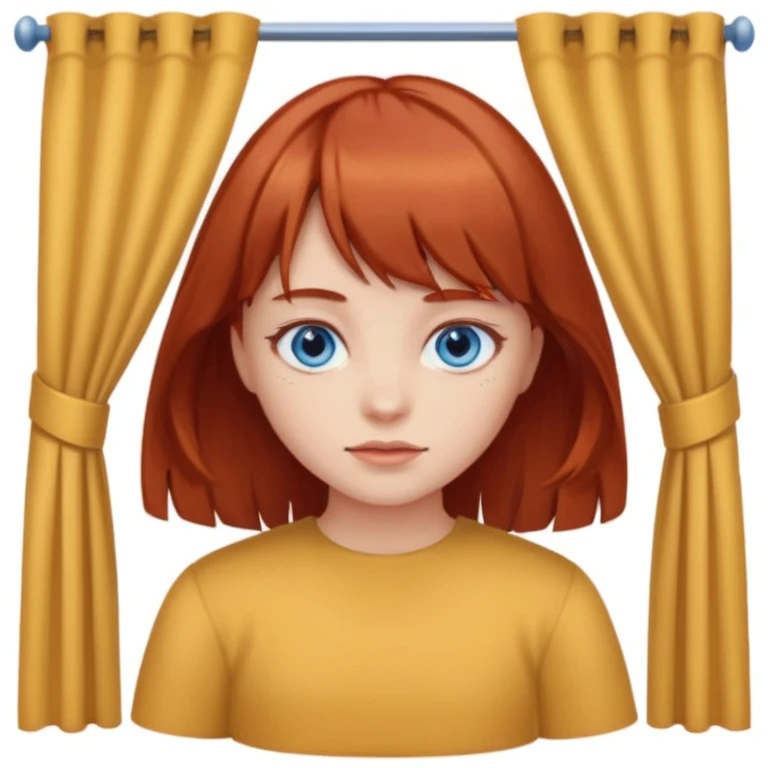 Girl with blue eyes brownish red hair and curtain bangs  emoji