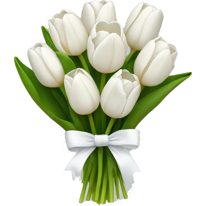 white tulip bouquet with a white bow holding the flowers together emoji