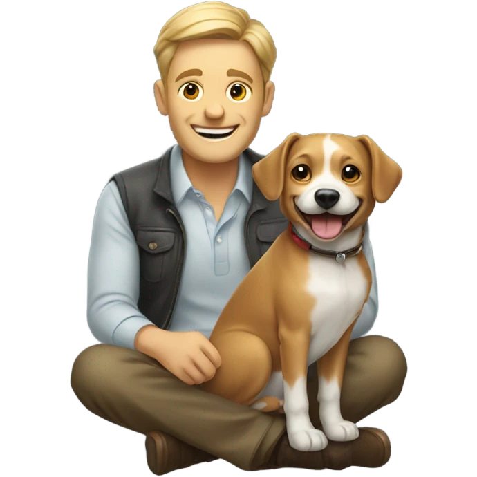 Happy man with his little dog emoji