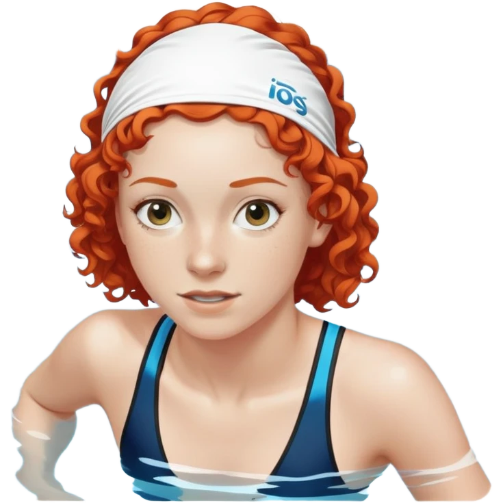thin 18-year-old white female athlete swimmer with curly red hair about to enter a pool emoji