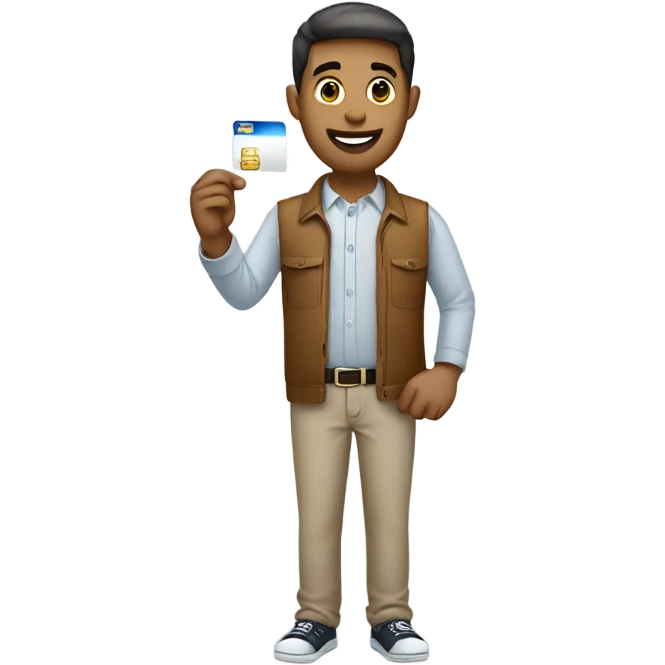 white guy in business casual look showing a credit card  emoji