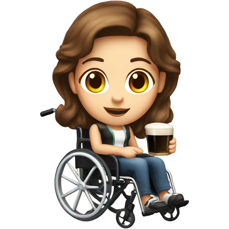 Hot Girl in wheelchair with brown hair drinking Guinness  emoji