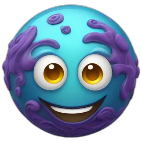 3d sphere with a cartoon genie skin texture with big happy eyes emoji
