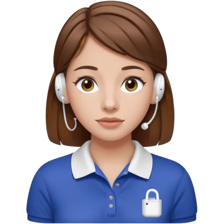 Girl with brown hair with airpods wearing a wegmans polo emoji