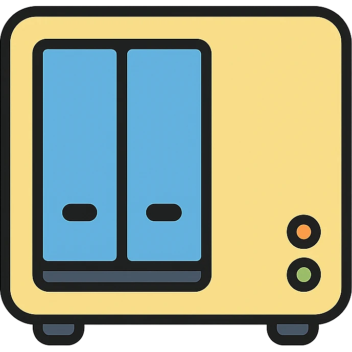 Make the NAS device even more generic, avoid any Synology-like features, emphasize a neutral, brandless look, simple front view, clean and minimal design with no branding or distinctive features. emoji