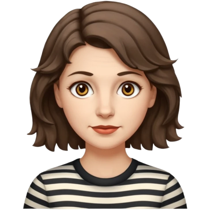 fair-skinned caucasian woman, 40s, chin-length rather wavy/unruly brown-ish hair with some white stripes (wolf haircut), hazel eyes. no glasses emoji