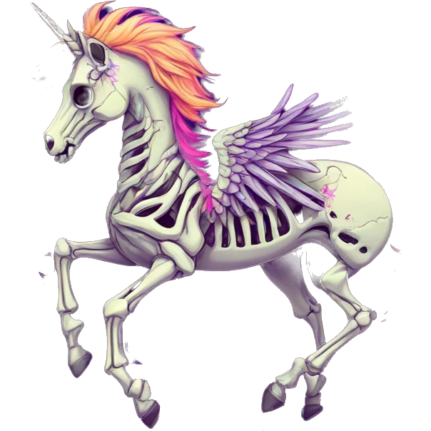 Neon Zombie Pegasus unicorn skeleton psychedelic flowers floral groovy art neon rave raving emoji