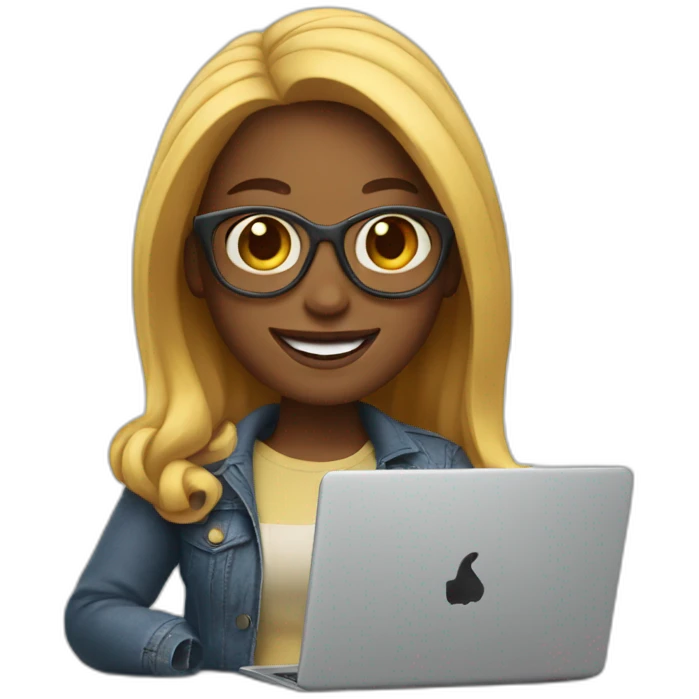 memoji of a cool woman smiling and has a laptop emoji