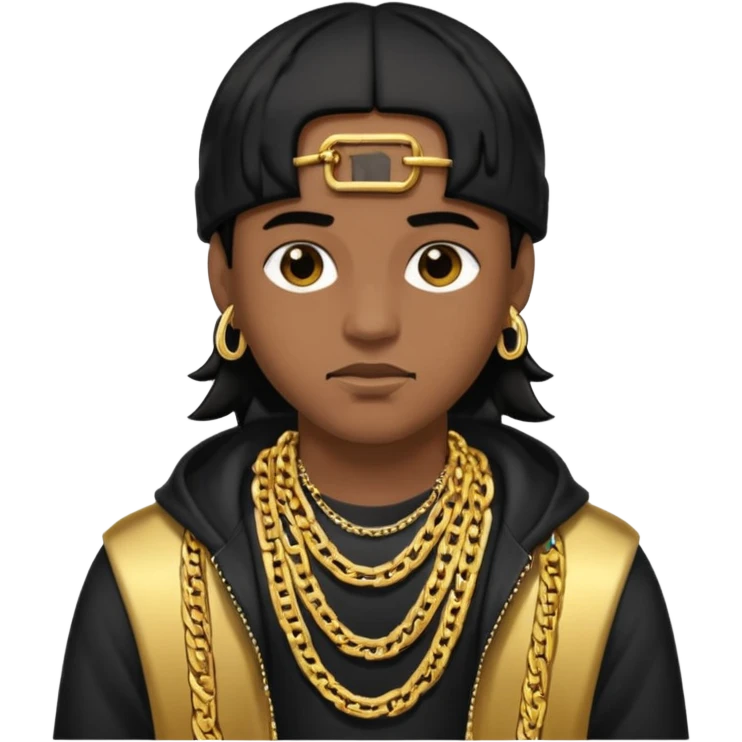 floating head, black hair, thick rapper chain emoji