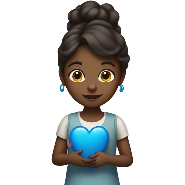 Medium dark girl holding blue hearts emoji