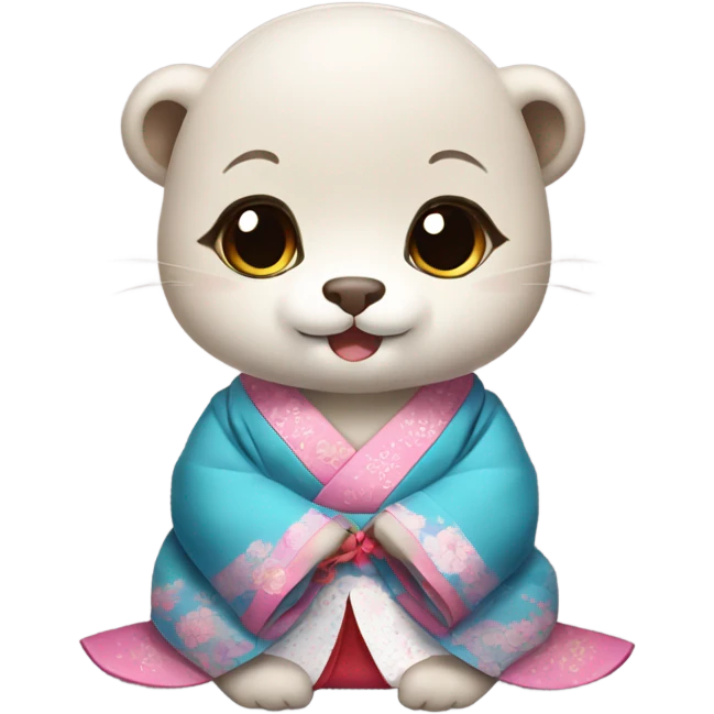 a baby otter face wearing traditional korean hanbok emoji