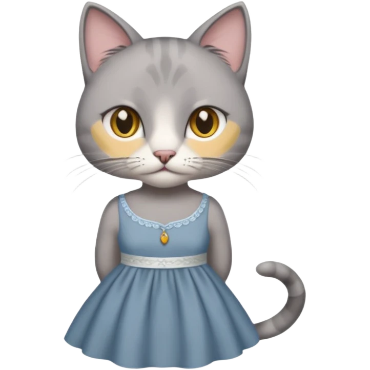 Gray cat with calm eyes, half body, 2 string dress emoji