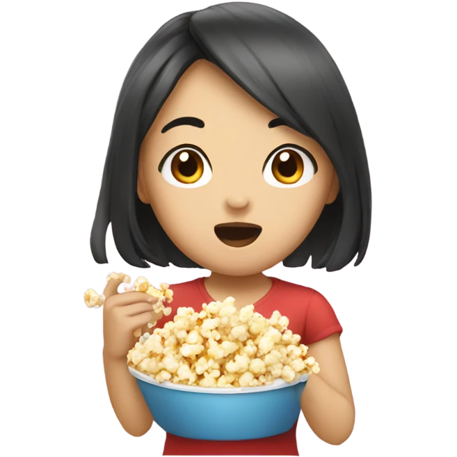 Cute Asian girl eating popcorn emoji