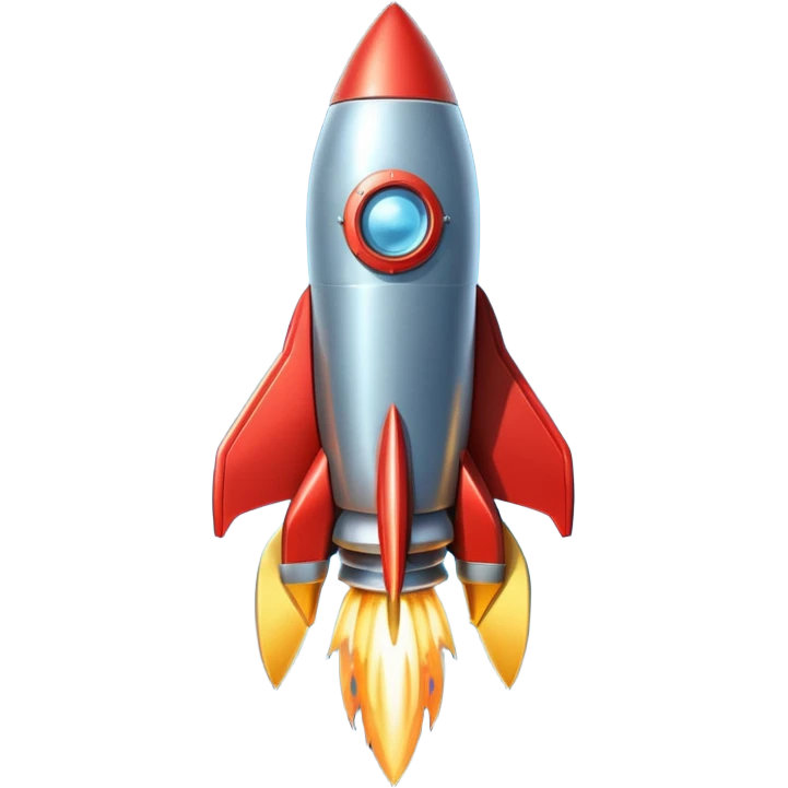rocket spaceship object icon, retro rocket shape, shiny metal, big thrusters, 3D cartoon, mobile game icon style, centered, clean background, no text, no watermark
 emoji