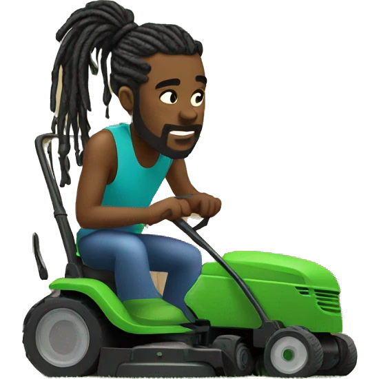 Black man with dreads in ponytail is mowing  lawn emoji