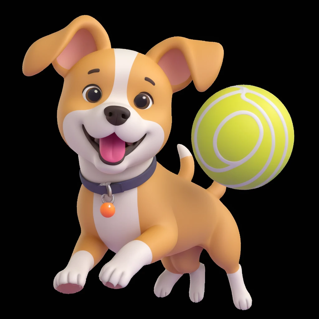 dog chasing ball in forrest, close up pose emoji