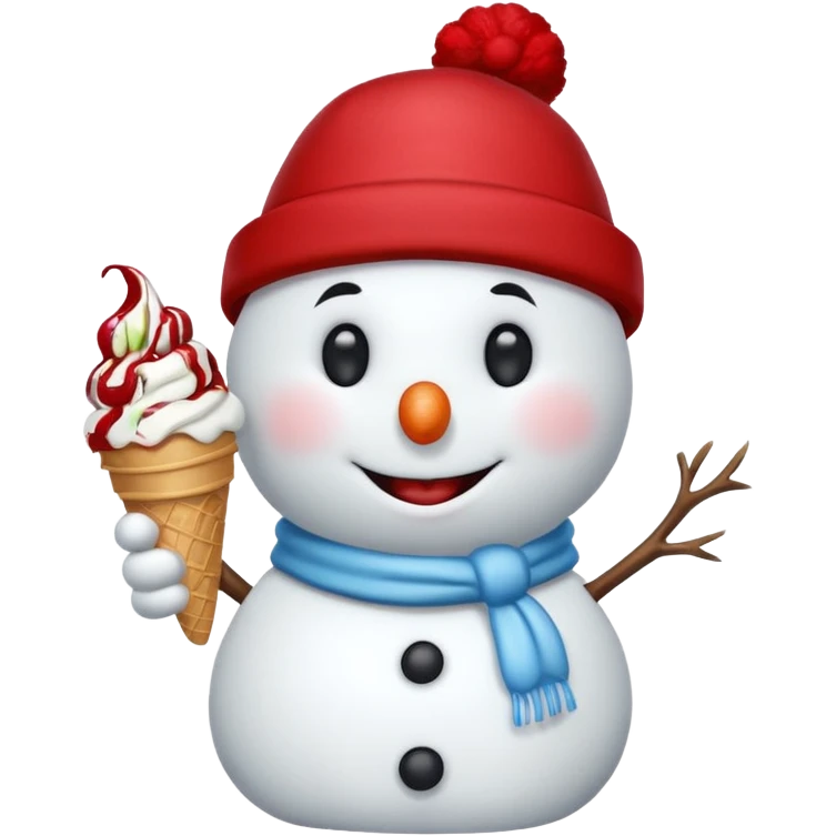 snowman wearing red cap with ice cream  emoji