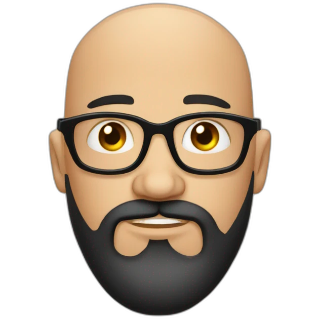 bald headed spanish guy chubby face full black beard and thin round glasses emoji