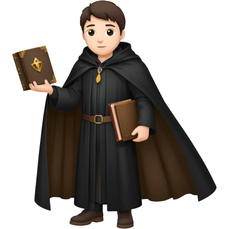 A wandering philosopher in a long black cloak with a book full height emoji