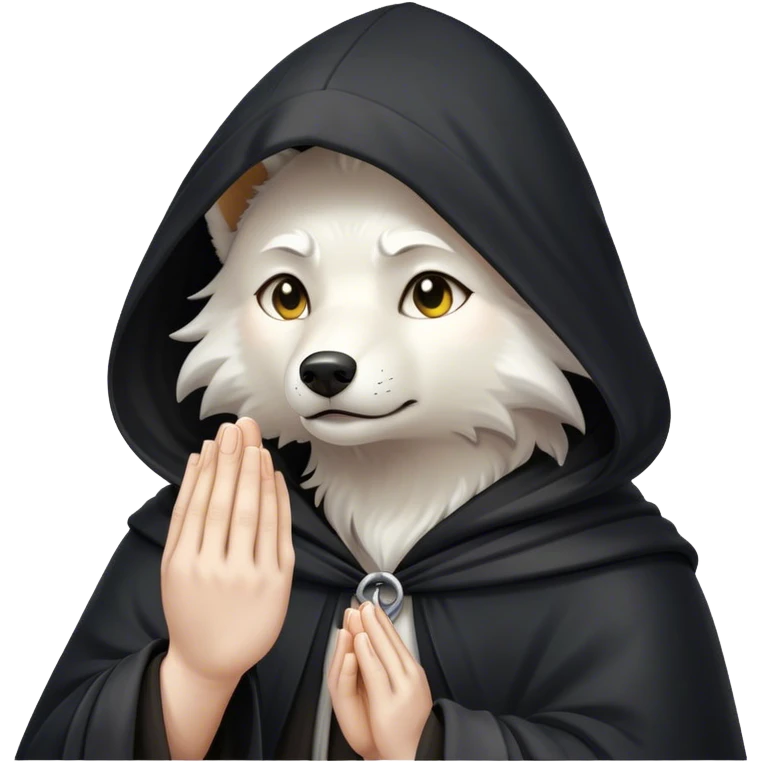 white wolf praying with black hooded cloak emoji