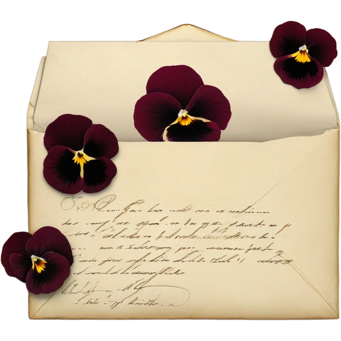 A vintage love letter with deep red pansies and a burgundy wax-sealed envelope
 emoji