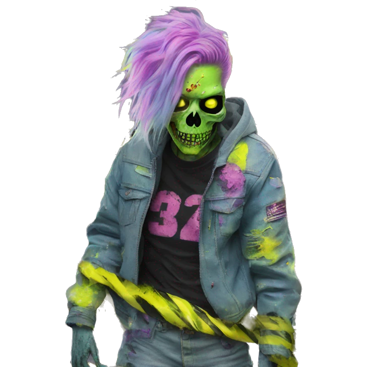 .Zombie_ Vaporwave black holographic oilslick zombie unicorn smoking yellow caution tape  emoji