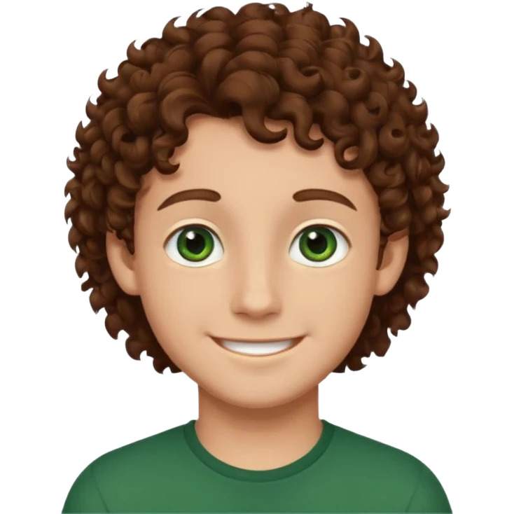 Boy with brown curly hair and dark green eyes emoji