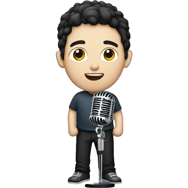 White Kid dark hair holding a microphone  emoji