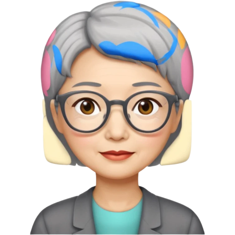 Chinese lady in her 50s with short grey hair and glasses emoji