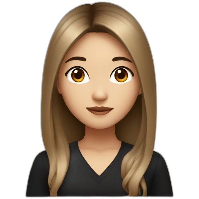 Asian girl with brown-ombré blond long hair and brown eyes in black dress emoji