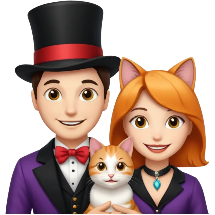 magician couple and their pet cat emoji
