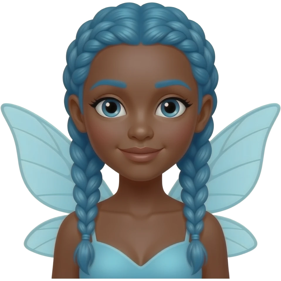 black skinned fairy with blue braided hair emoji