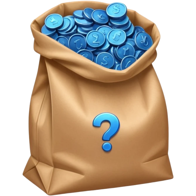 brown bag of blue coins emoji