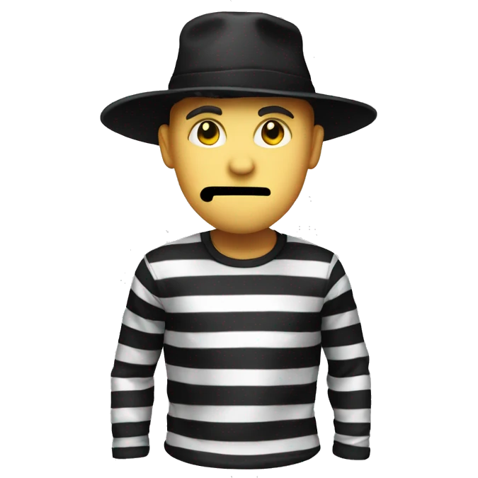 Robber emoji with black hat and white and black stripes for shirt emoji