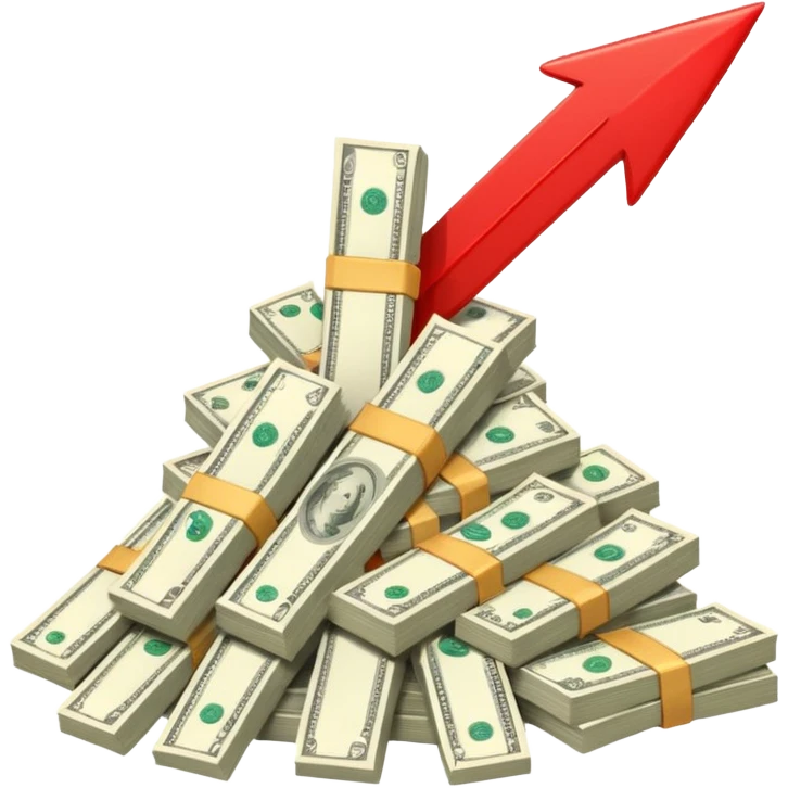 a pile of money with red arrow up with a strategy paper emoji