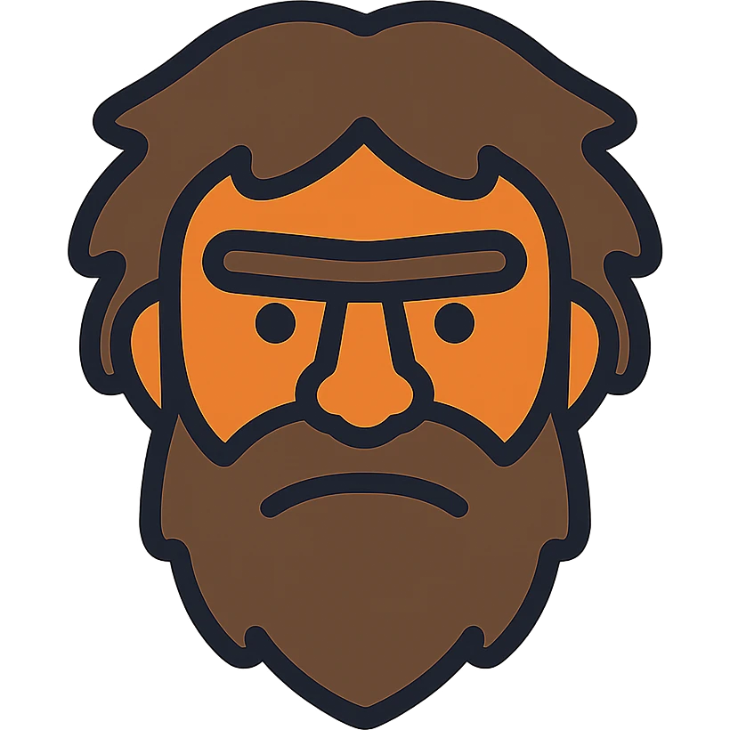 Primitive human face with thick beard and hair emoji