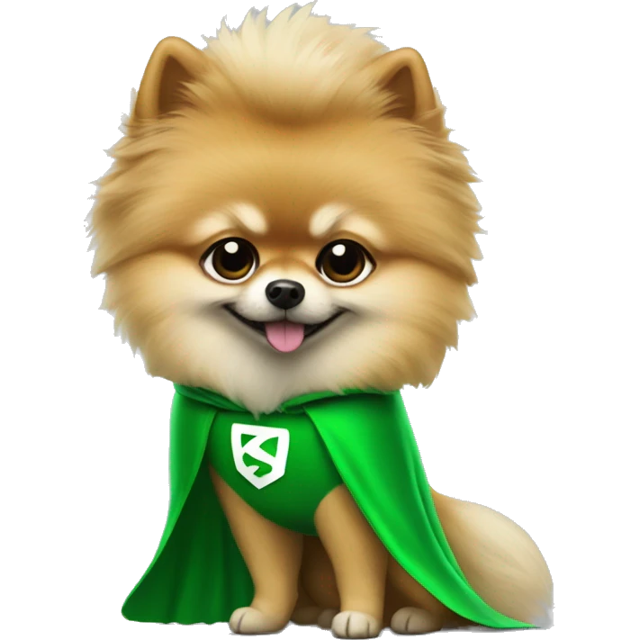 pomeranian in green superhero suit emoji